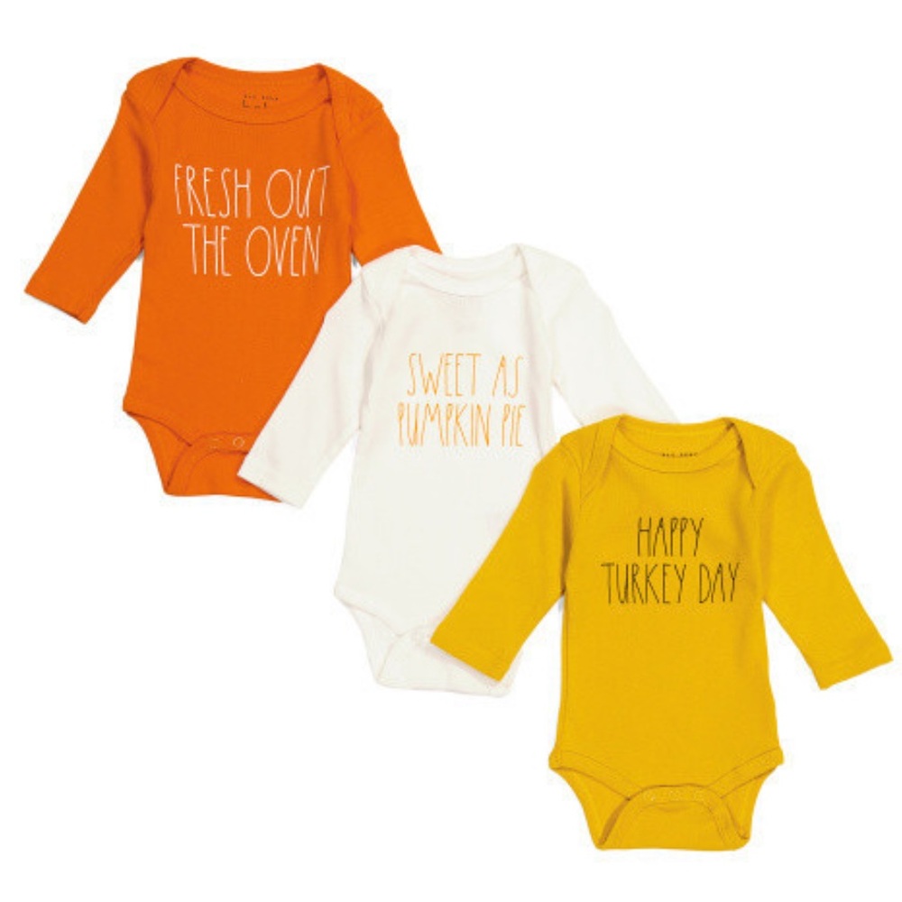 🆕️ RAE DUNN Baby 3pk Long Sleeved Thanksgiving Onesie Bodysuit